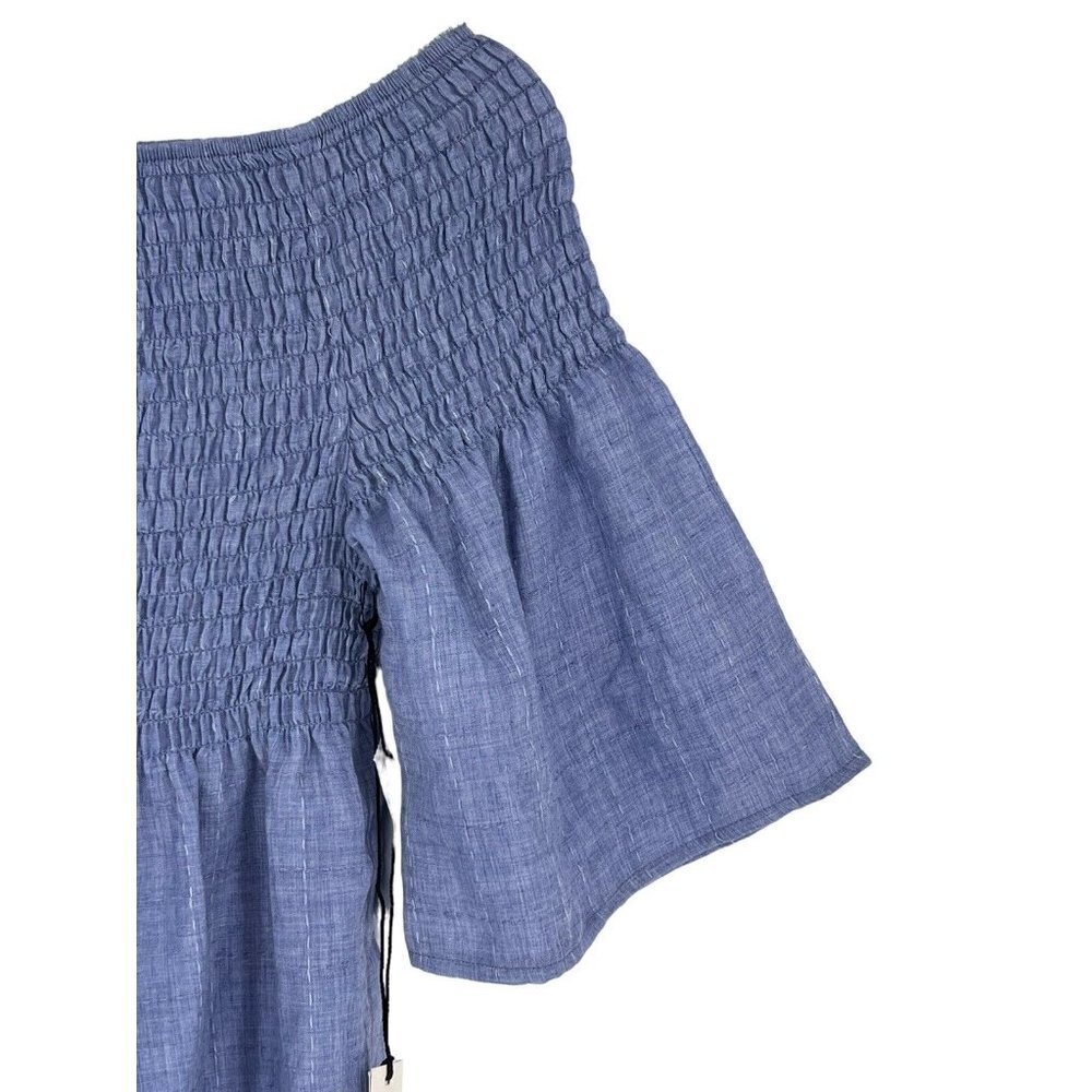 Liverpool Off The Shoulder Top‎ Blue Chambray Smocked Short Sleeve Small Casual - Picture 8 of 16